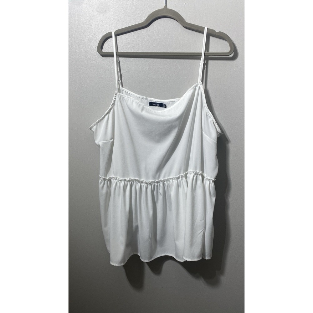 Boohoo Women's Babydoll Y2K Cami Size‎ 20 White Flowy Beach Cottagecore